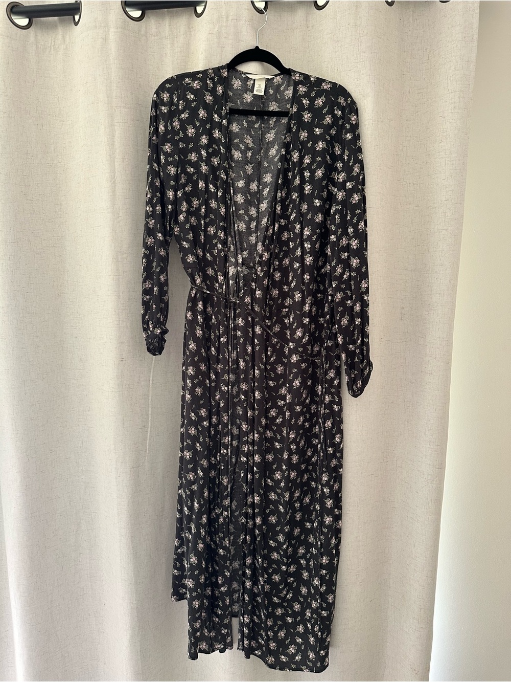 H&M Black Floral Wrap Dress Long Sleeve Maxi Dress